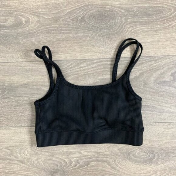 Carbon38 Sports Bra Ribbed Double Strap Black Cropped Tank Top Size Small - Picture 2 of 11